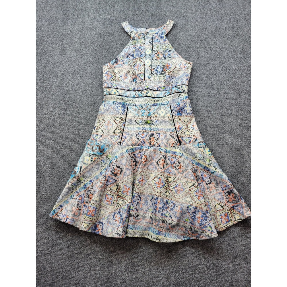 Parker NY Halter Mini Dress XS Multi Color Geometric Cutout Back P5G2464INS